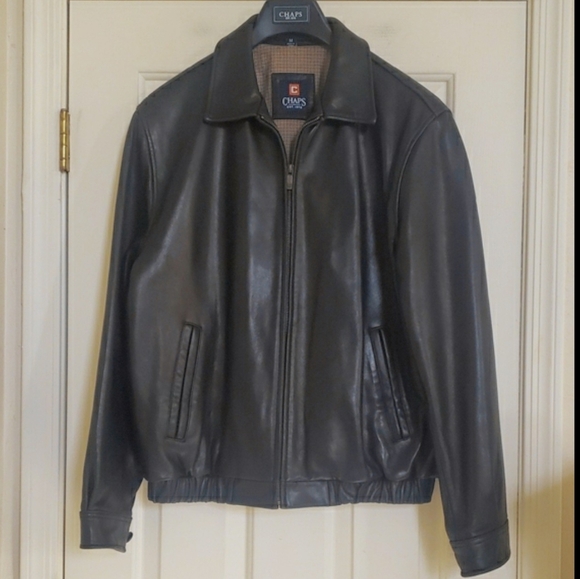 Vintage Ralph Lauren CHAPS Black Leather Bomber Jacket for Men - Picture 3 of 17